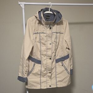 Emotions Beige Hooded Jacket with Blue Accents Size M